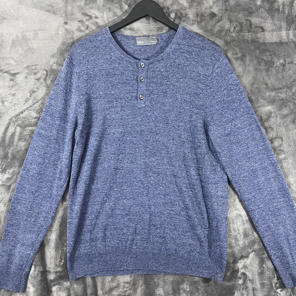 Vince Mens Medium Knit Henley Button Up Neck Pullover Sweater Blue Lagenlook